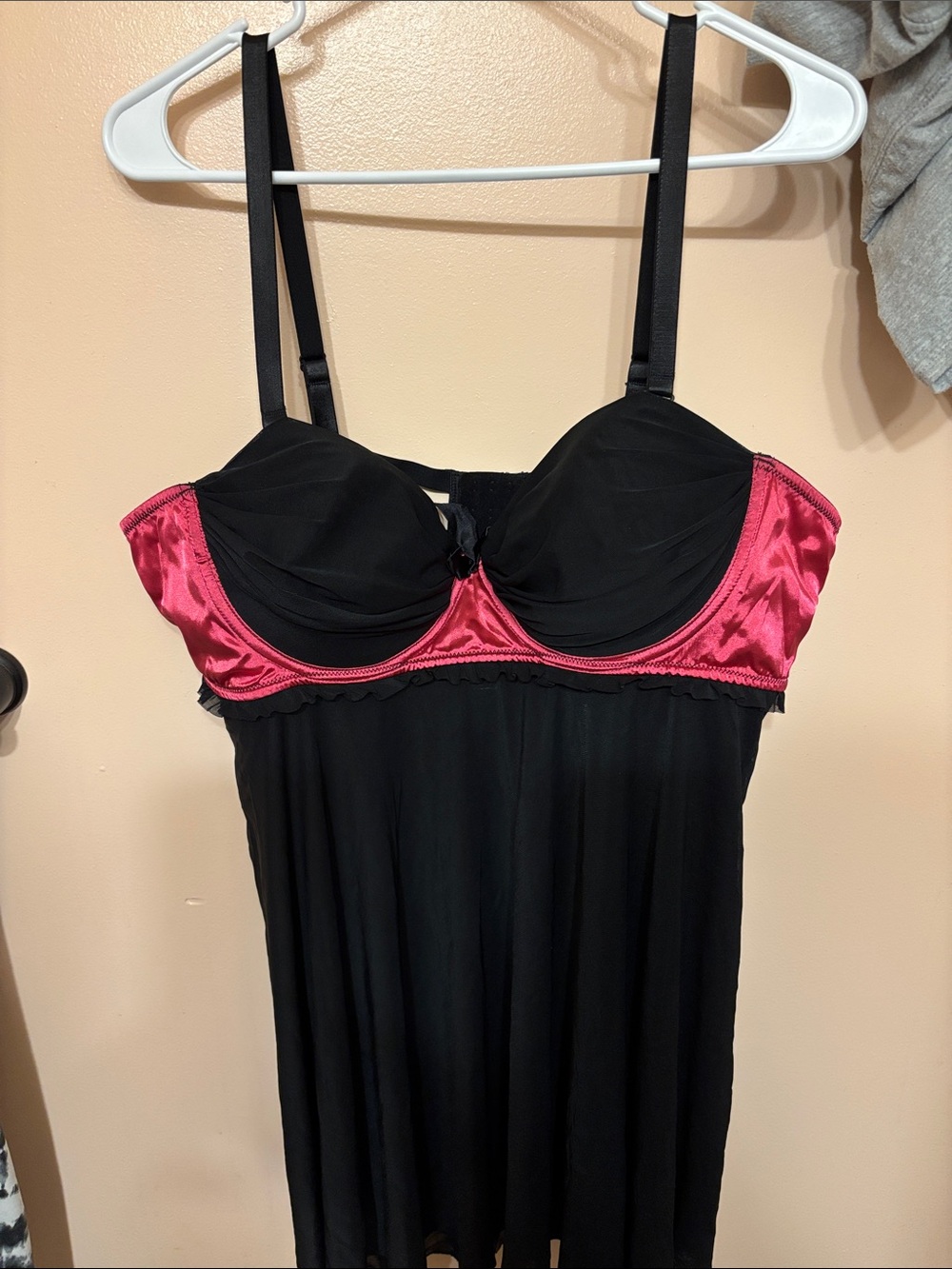 Black Chemise with Hot Pink Satin Underwire Cups